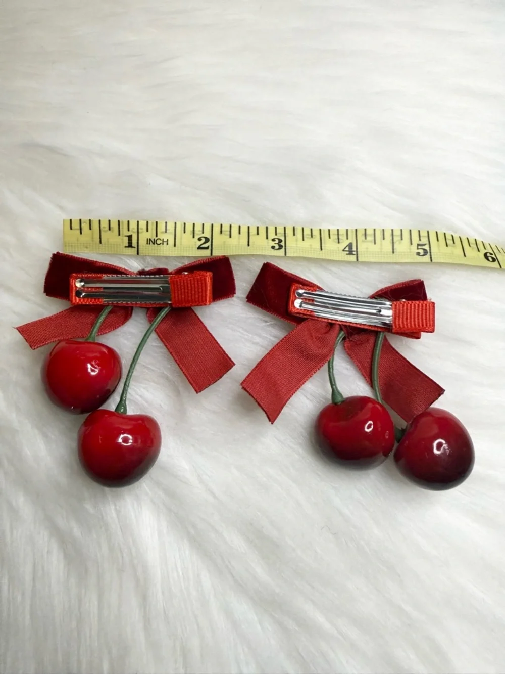 Red Cherry Hair Clip Velvet Bow Women Hair Accessories New Handmade Gift Lot 2